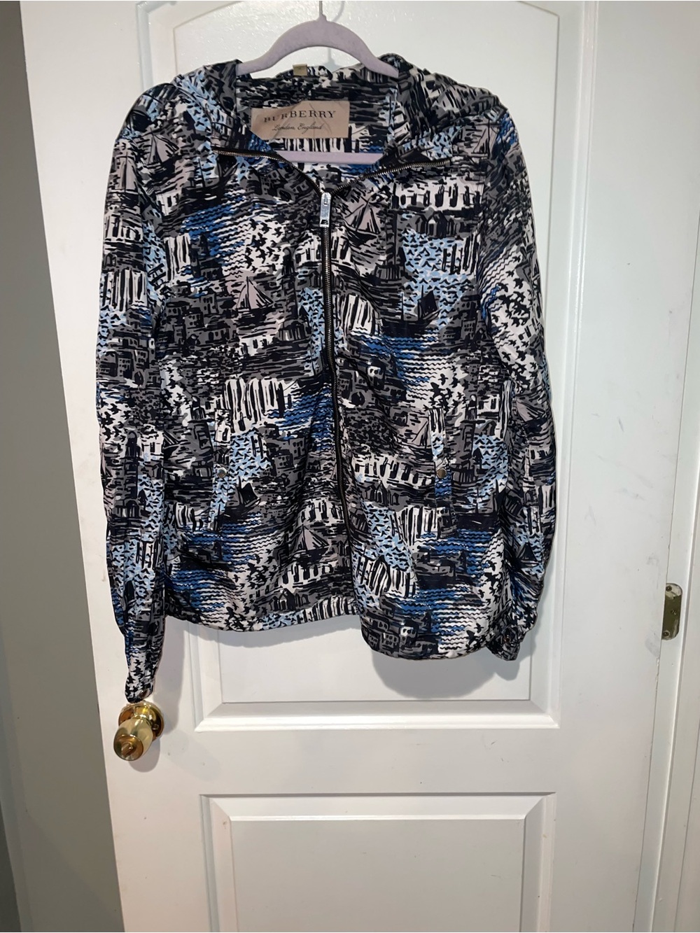 New! Burberry Boat Harbor Print Nylon Hooded Jacket Rare Novelty Unisex🌊⚓️ Large - Picture 5 of 13